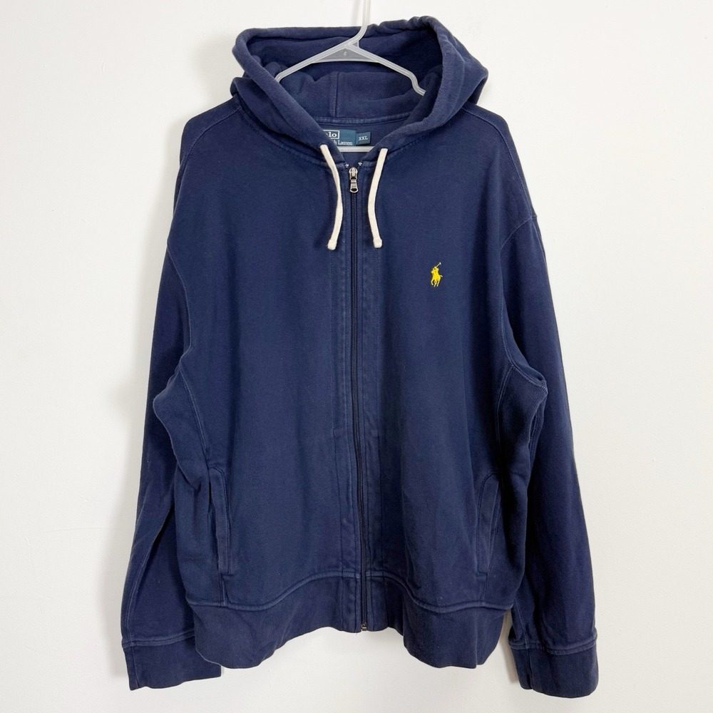 Polo Ralph Lauren Blue Zip Up Hoodie Mens XXL 2XL Jacket Sweatshirt Cotton Blend
